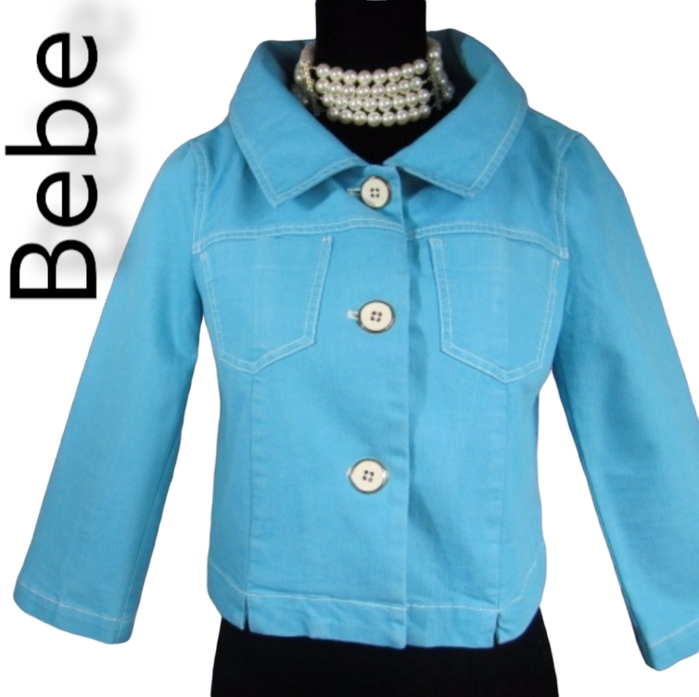 BEBE Retro waist length blue button up jacket